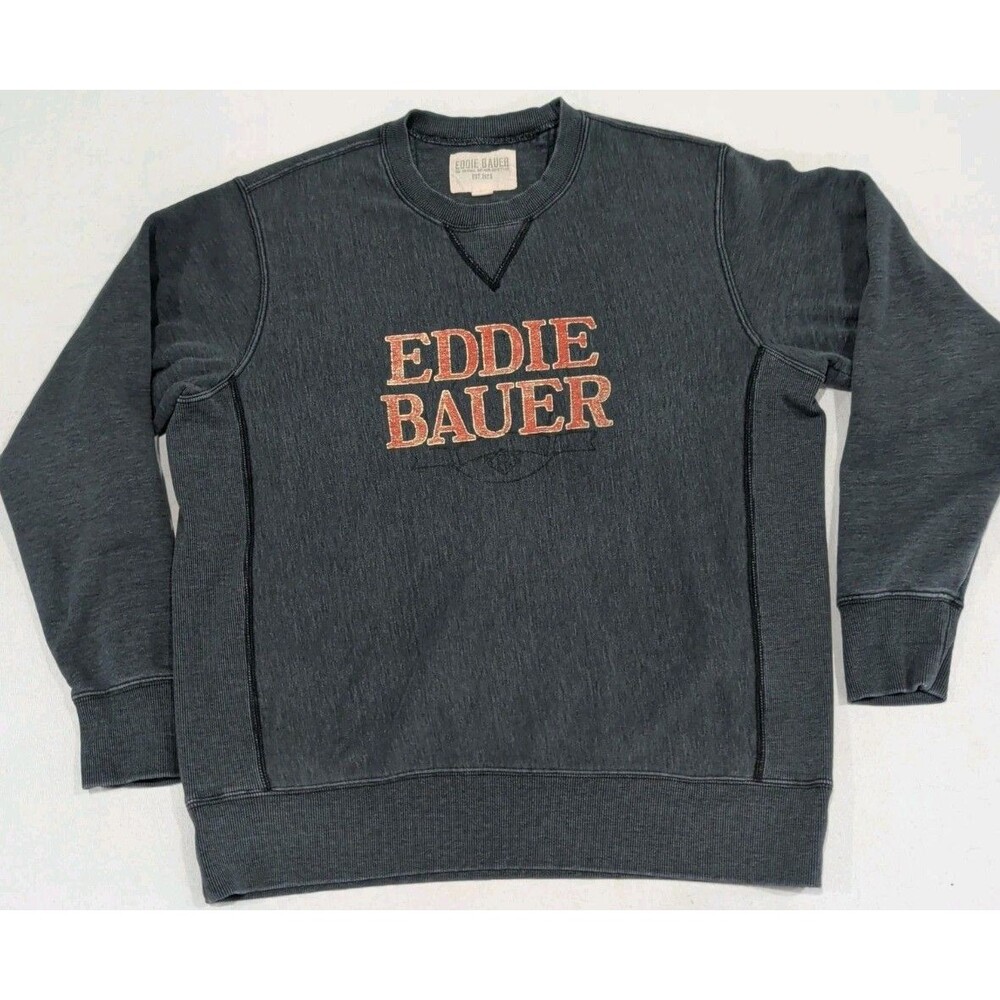 Vintage Eddie Bauer Gray Crewneck Sweatshirt Spellout Logo Y2K Adult Size XL